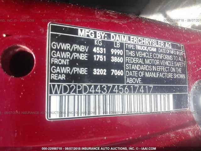 WD2PD443745617417 - 2004 SPRINTER 3500 SPRINTER  RED photo 9