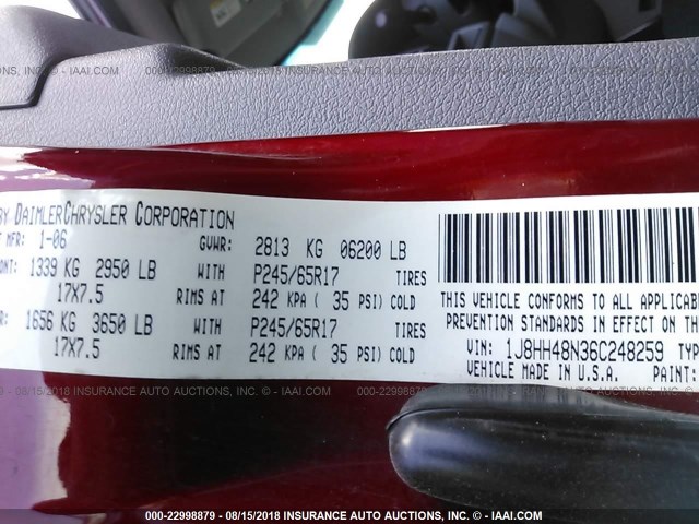 1J8HH48N36C248259 - 2006 JEEP COMMANDER RED photo 9