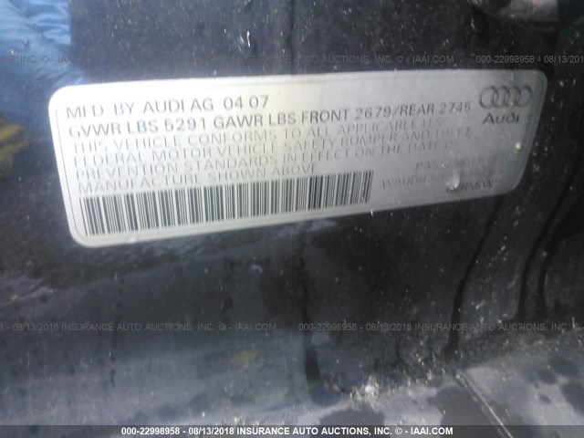 WAUDH74F97N154945 - 2007 AUDI A6 3.2 QUATTRO Dark Blue photo 9