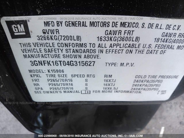 3GNFK16T04G315627 - 2004 CHEVROLET SUBURBAN K1500 GREEN photo 9