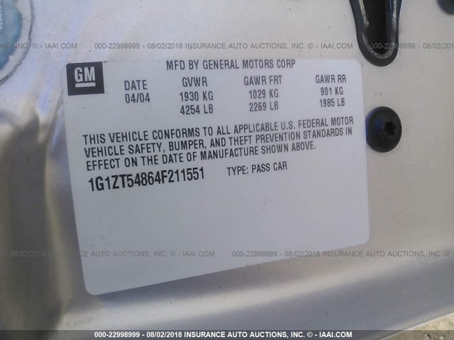 1G1ZT54864F211551 - 2004 CHEVROLET MALIBU LS Gümüş foto 9