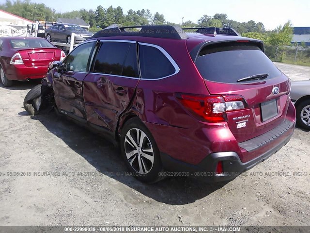 4S4BSANCXJ3290710 - 2018 SUBARU OUTBACK 2.5I LIMITED MAROON photo 3