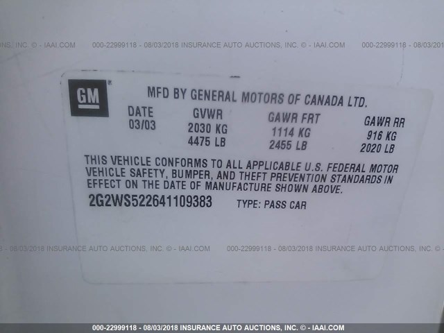 2G2WS522641109383 - 2004 PONTIAC GRAND PRIX GT2 თეთრი ფოტო 9