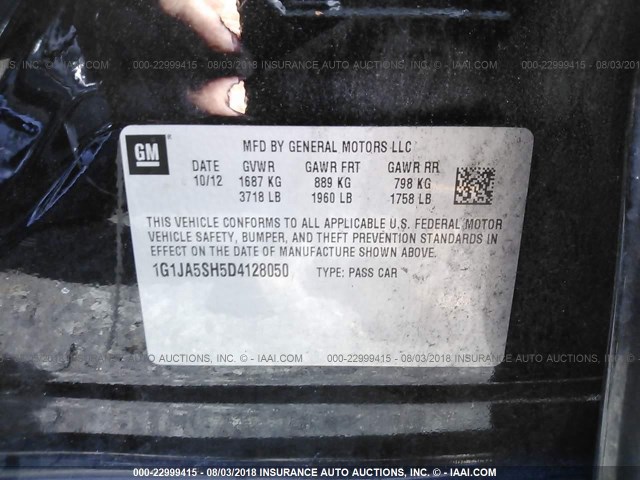 1G1JA5SH5D4128050 - 2013 CHEVROLET SONIC LS GRAY photo 9