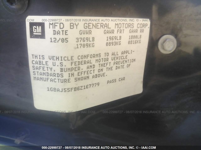 1G8AJ55F86Z167779 - 2006 SATURN ION LEVEL 2 GREEN photo 9