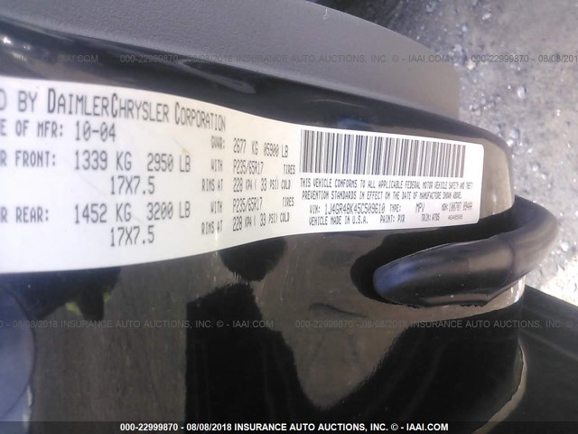 1J4GR48K45C509610 - 2005 JEEP GRAND CHEROKEE LAREDO/COLUMBIA/FREEDOM 黑色 照片 9