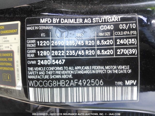 WDCGG8HB2AF492506 - 2010 MERCEDES-BENZ GLK 350 4MATIC BLACK photo 9