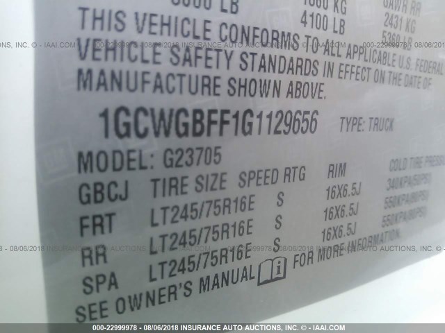 1GCWGBFF1G1129656 - 2016 CHEVROLET EXPRESS G2500  Ақ фото 9