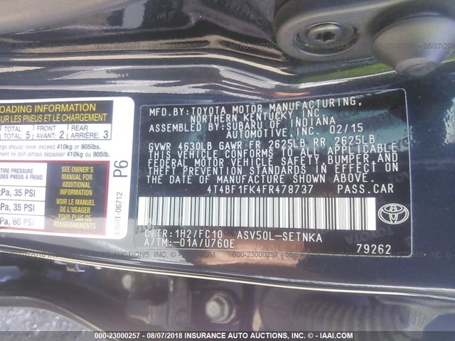 4T4BF1FK4FR478737 - 2015 TOYOTA CAMRY LE/XLE/SE/XSE BLACK photo 9