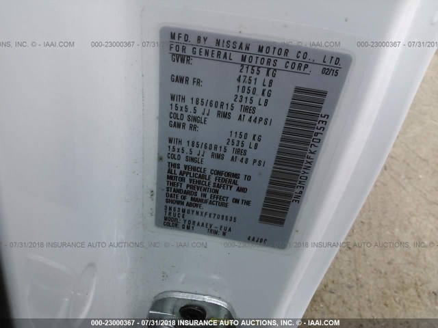 3N63M0YNXFK709535 - 2015 CHEVROLET CITY EXPRESS LS WHITE photo 9