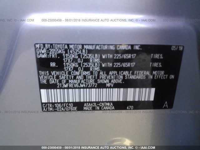 2T3WFREV6JW473772 - 2018 TOYOTA RAV4 ADVENTURE/XLE Gümüş foto 9