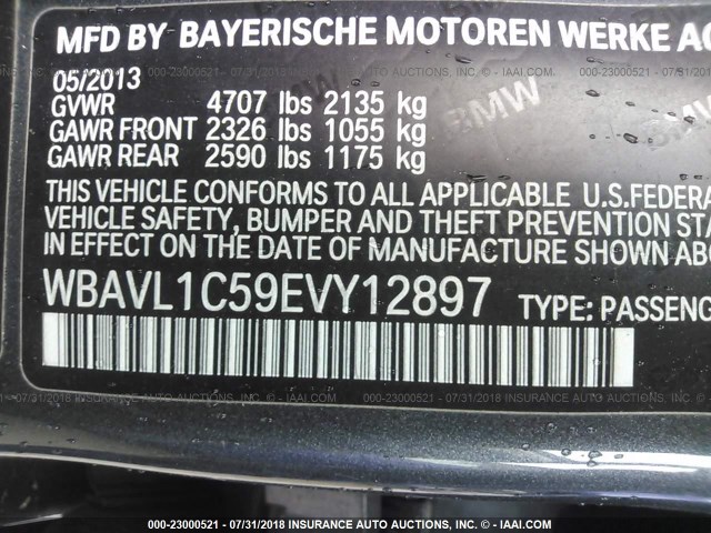WBAVL1C59EVY12897 - 2014 BMW X1 XDRIVE28I GRAY photo 9