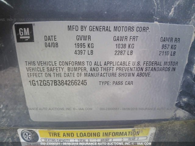 1G1ZG57B384266245 - 2008 CHEVROLET MALIBU LS ნაცრისფერი ფოტო 9