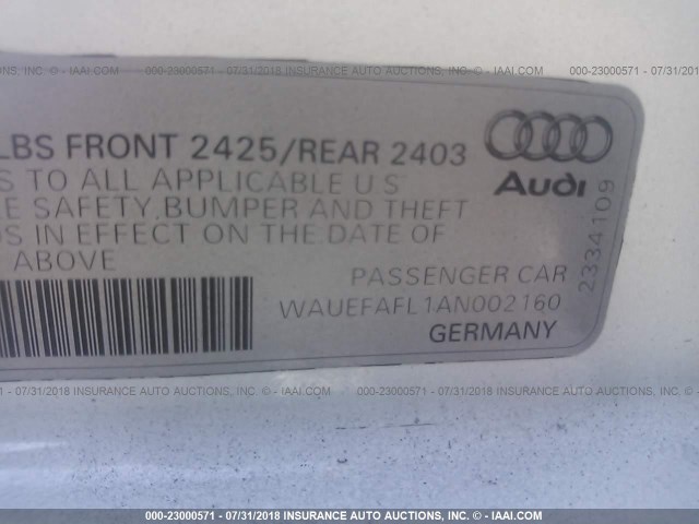 WAUEFAFL1AN002160 - 2010 AUDI A4 PREMIUM PLUS WHITE photo 9