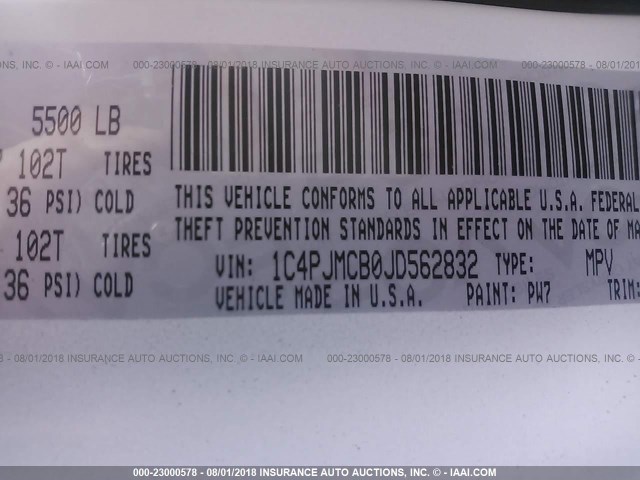 1C4PJMCB0JD562832 - 2018 JEEP CHEROKEE LATITUDE Beyaz fotoğraf 9