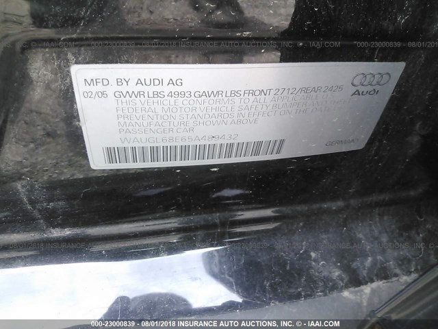 WAUGL68E65A489432 - 2005 AUDI NEW S4 QUATTRO BLACK photo 9