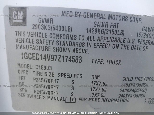 1GCEC14V97Z174583 - 2007 CHEVROLET SILVERADO C1500 CLASSIC WHITE photo 9