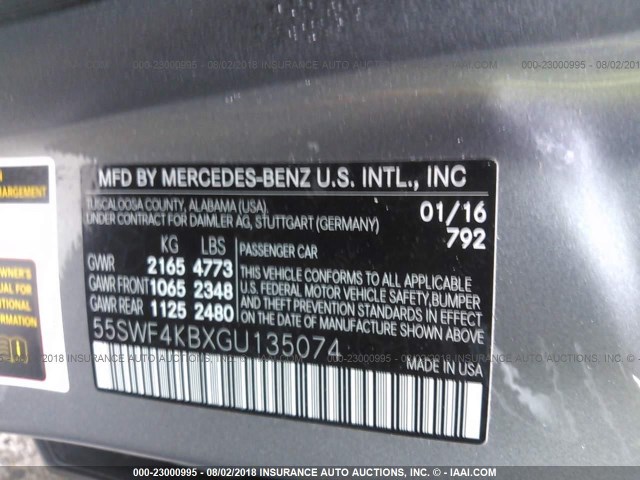 55SWF4KBXGU135074 - 2016 MERCEDES-BENZ C 300 4MATIC GRAY photo 9