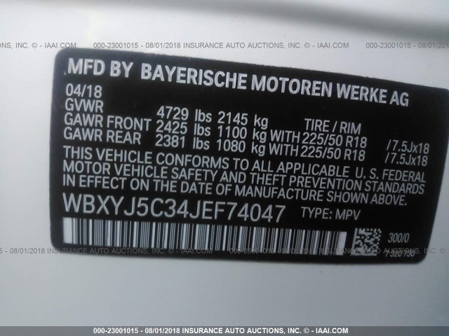 WBXYJ5C34JEF74047 - 2018 BMW X2 XDRIVE28I WHITE photo 9