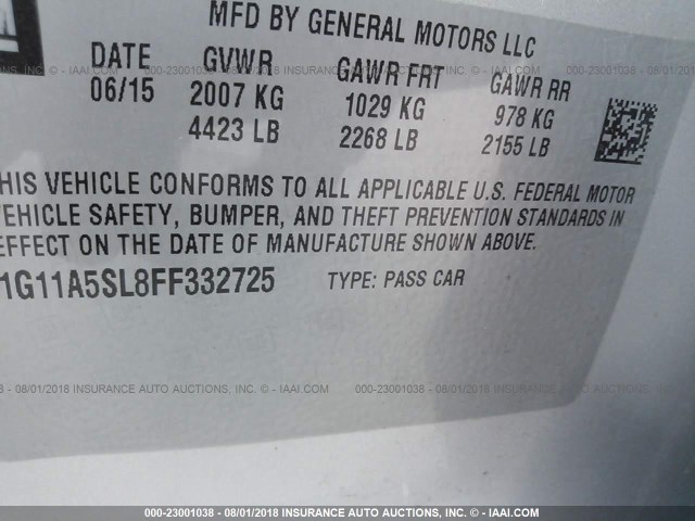 1G11A5SL8FF332725 - 2015 CHEVROLET MALIBU LS SILVER photo 9