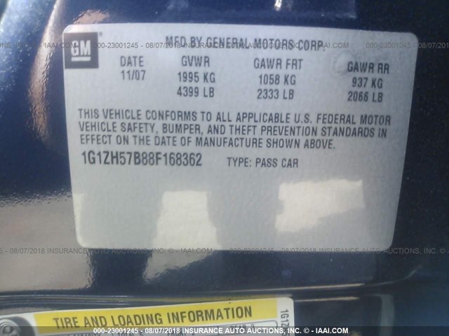 1G1ZH57B88F168362 - 2008 CHEVROLET MALIBU 1LT 蓝色 照片 9