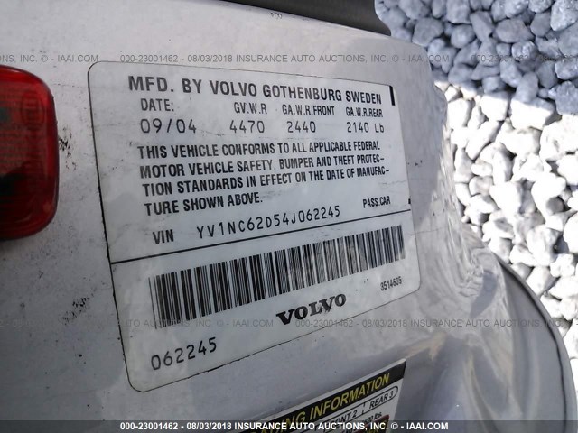 YV1NC62D54J062245 - 2004 VOLVO C70 HPT SILVER photo 9