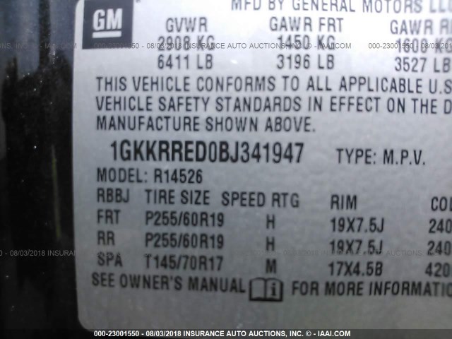 1GKKRRED0BJ341947 - 2011 GMC ACADIA SLT-1 Schwarz Foto 9