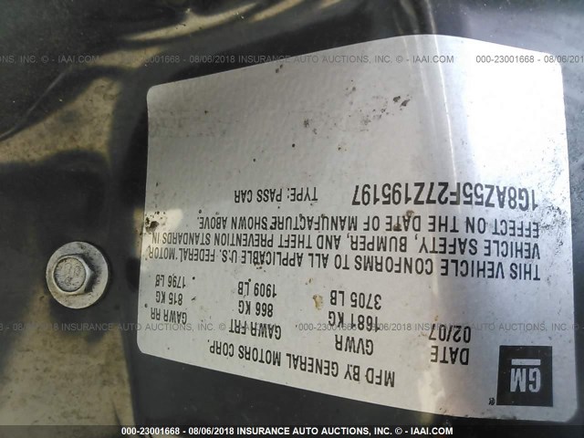 1G8AZ55F27Z195197 - 2007 SATURN ION LEVEL 2 GRAY photo 9