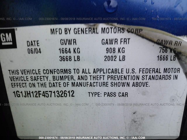 1G1JH12F457132612 - 2005 CHEVROLET CAVALIER LS SPORT BLUE photo 9