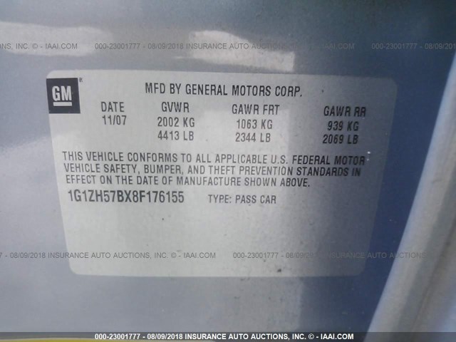 1G1ZH57BX8F176155 - 2008 CHEVROLET MALIBU 1LT BLUE photo 9