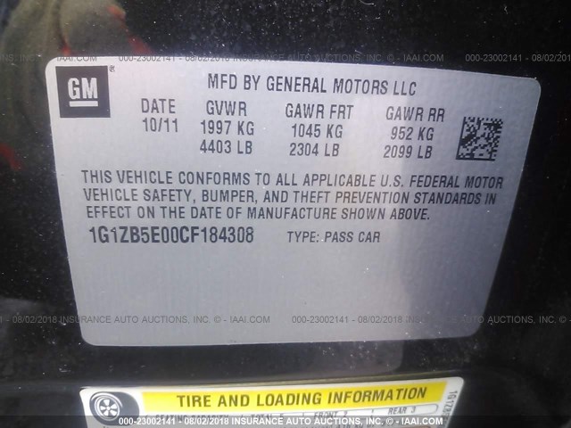 1G1ZB5E00CF184308 - 2012 CHEVROLET MALIBU LS Qara foto 9