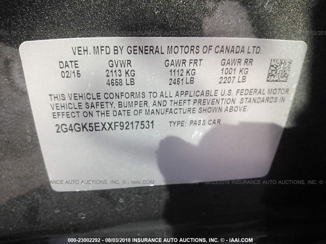 2G4GK5EXXF9217531 - 2015 BUICK REGAL GRAY photo 9
