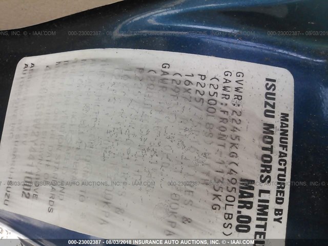 4S6CK58W2Y4411002 - 2000 HONDA PASSPORT EX/LX 绿色 照片 9