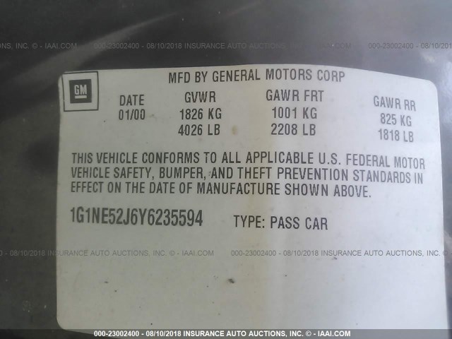 1G1NE52J6Y6235594 - 2000 CHEVROLET MALIBU LS 紫色 照片 9