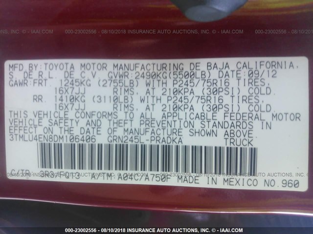 3TMLU4EN8DM106406 - 2013 TOYOTA TACOMA DOUBLE CAB წითელი ფოტო 9
