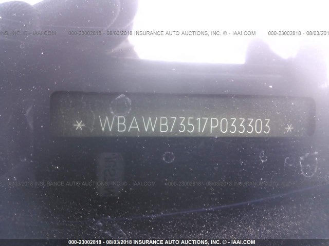 WBAWB73517P033303 - 2007 BMW 335 I BLUE photo 9
