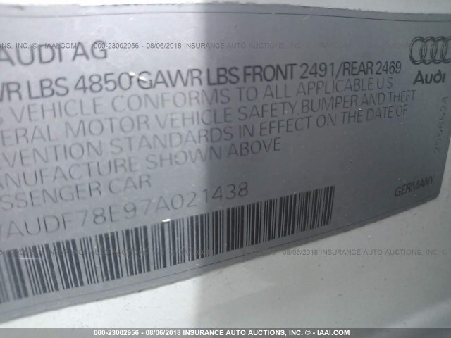 WAUDF78E97A021438 - 2007 AUDI A4 2.0T QUATTRO WHITE photo 9