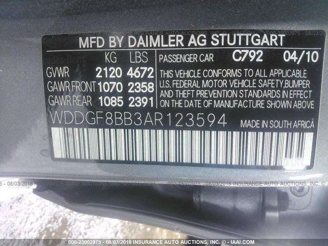 WDDGF8BB3AR123594 - 2010 MERCEDES-BENZ C 300 4MATIC GRAY photo 9