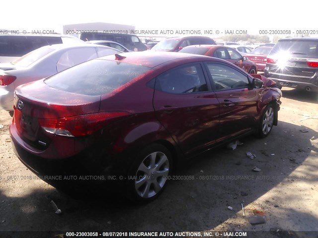 KMHDH4AE9CU255721 - 2012 HYUNDAI ELANTRA GLS/LIMITED RED photo 4