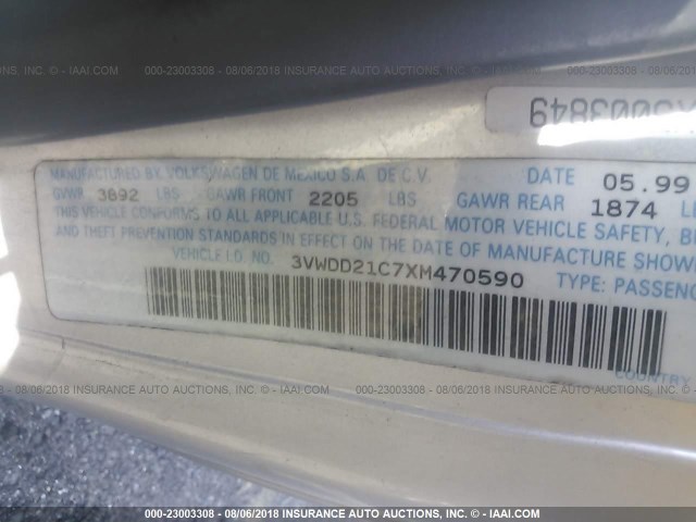 3VWDD21C7XM470590 - 1999 VOLKSWAGEN NEW BEETLE GLX 银色 照片 8