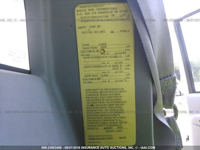 3GBKC34G42M113981 - 2002 CHEVROLET GMT-400 C3500-HD 黄色 照片 10