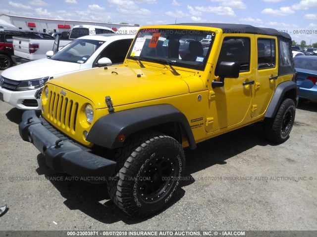 1C4BJWDG3FL677910 - 2015 JEEP WRANGLER UNLIMITE SPORT YELLOW photo 2