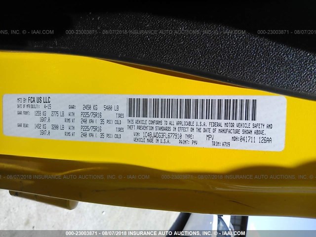 1C4BJWDG3FL677910 - 2015 JEEP WRANGLER UNLIMITE SPORT YELLOW photo 9