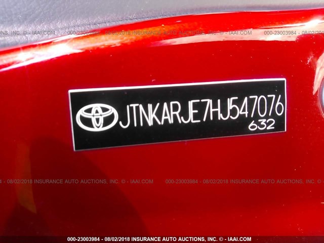 JTNKARJE7HJ547076 - 2017 TOYOTA COROLLA IM RED photo 9