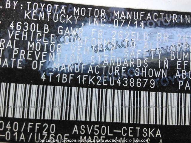 4T1BF1FK2EU438679 - 2014 TOYOTA CAMRY L/SE/LE/XLE თეთრი ფოტო 9
