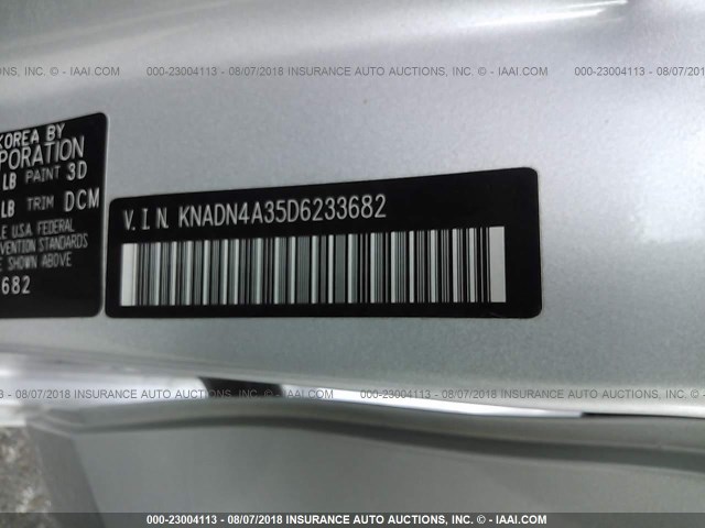 KNADN4A35D6233682 - 2013 KIA RIO EX/SX SILVER photo 9