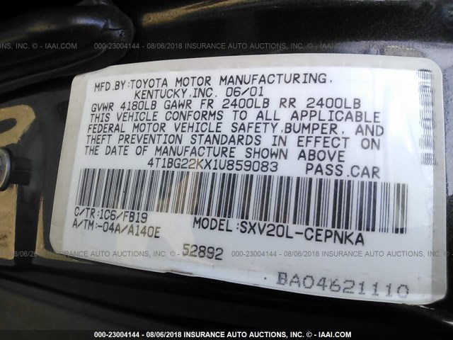 4T1BG22KX1U859083 - 2001 TOYOTA CAMRY CE/LE/XLE 灰色 照片 9