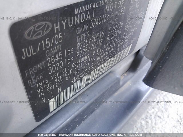 KM8SC73D06U047713 - 2006 HYUNDAI SANTA FE GLS/LIMITED SILVER photo 9