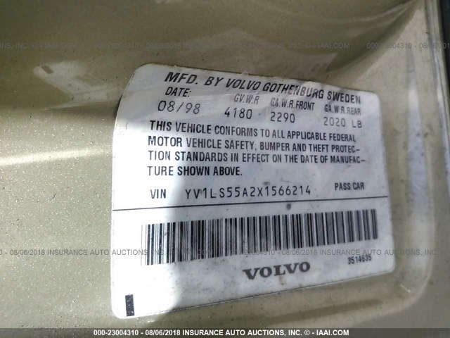 YV1LS55A2X1566214 - 1999 VOLVO S70 GOLD photo 9