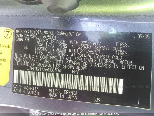 JTEDW21A660003041 - 2006 TOYOTA HIGHLANDER HYBRID BLUE photo 9